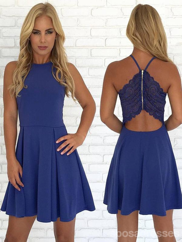 Open Back Blue Cheap Cute Simple Casual Homecoming Dresses 2018, CM434 –  SposaDresses